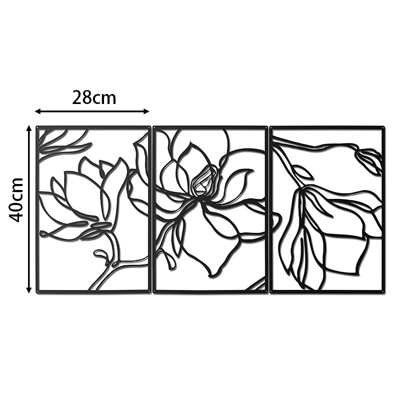 3 Panels Metal Flowers Wall Decor Modern Abstract Nature Floral Line Wall Sculpture Minimalist Decor Metal Home Hanging Wall Art for Home Decoration