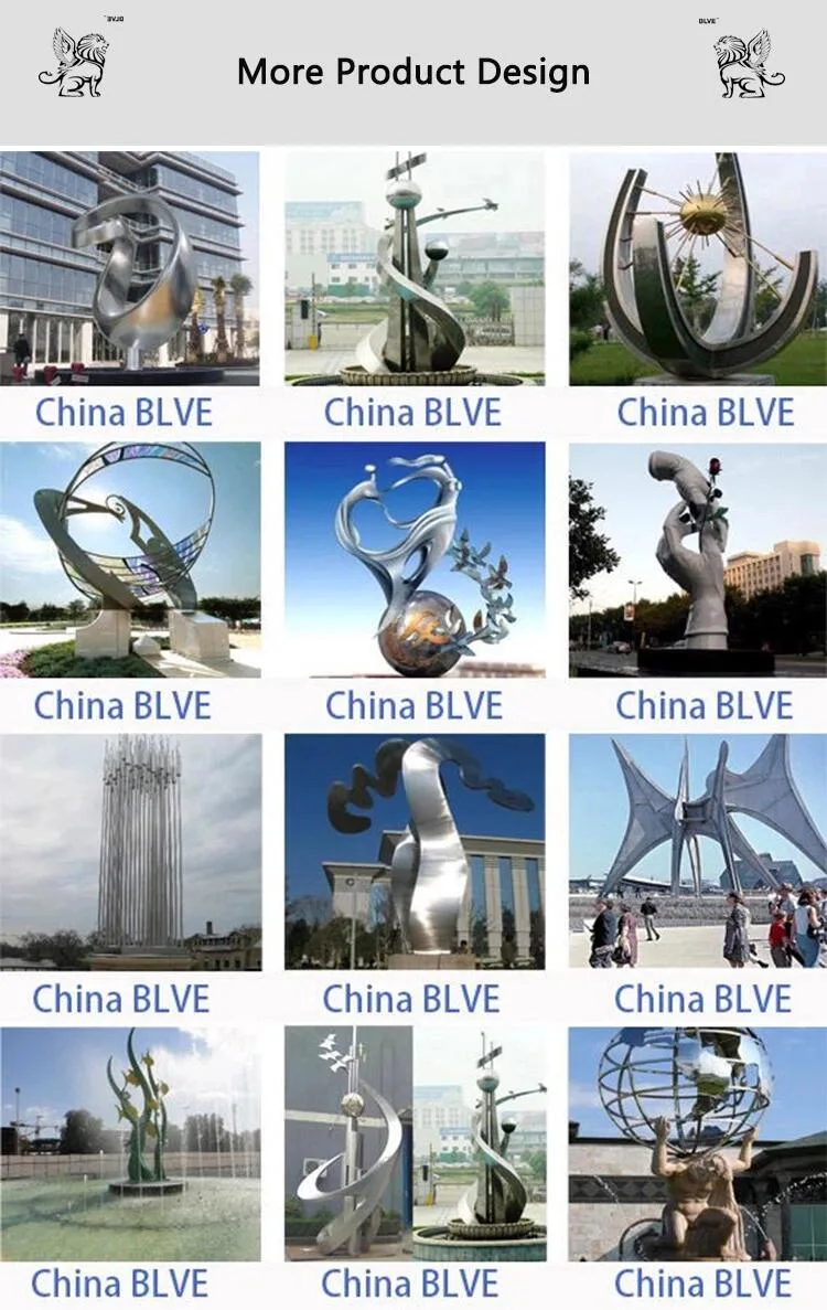 Chinese Factory Modern Art Outdoor Creative Abstract Stainless Steel Garden Sculpture with Light