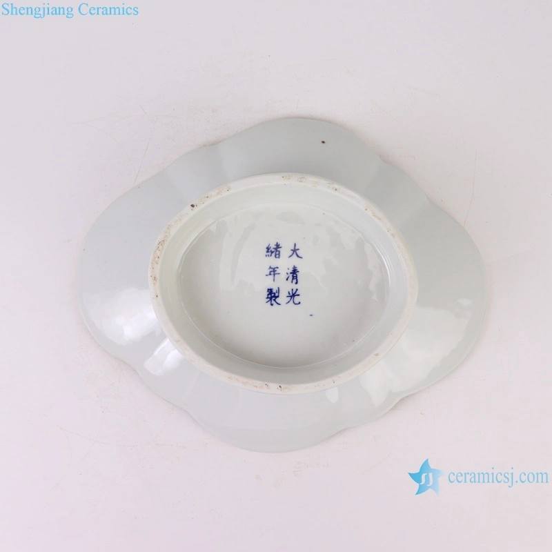 Jingdezhen Blue and White Porcelain Landscape Pattern Flower Oval Shape High Foot Ceramic Fruit Plate