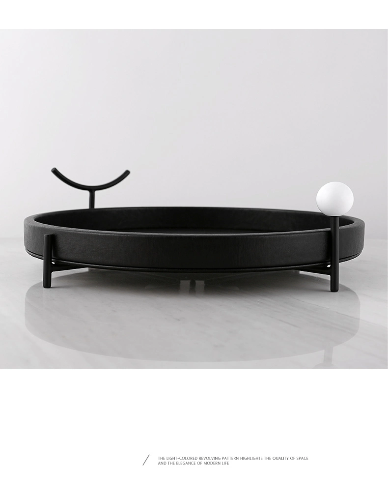 Living Room Table Decor Leather Serving Household Modern Home Decoration Tray Black Plate