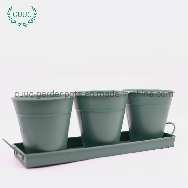 Zinc Galvanized Planter with Tray Home Decoration Metal Flower Pot Plant Pot