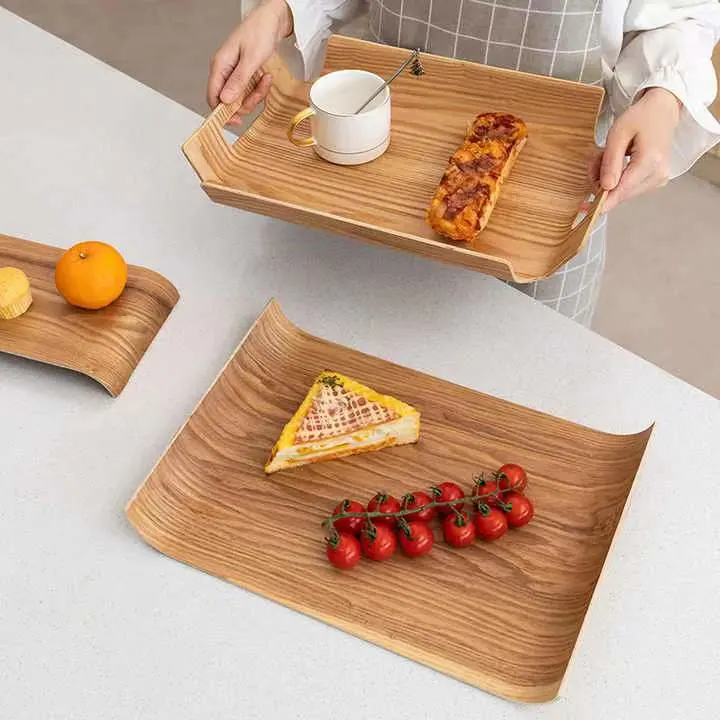 Nordic Rectangular Portable Wooden Cake Tray with Handle