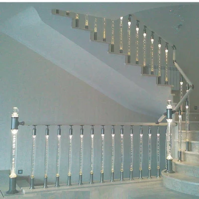 Vente chaude indienne lumière LED cristal rail acrylique main courante balustrade en acier pilier avec raccords pour escalier avec lumière LED colorée