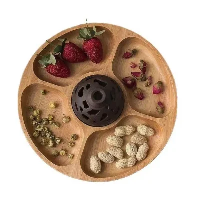 Personnalité créative plateau de grille rond en bois massif petit déjeuner Snack écrou assiette en bois