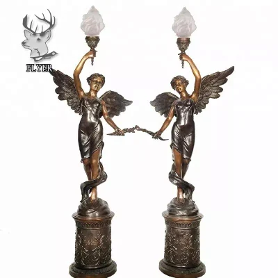 Accueil Lumière Lampe Décoration Intérieure De Luxe Coulée Bronze Ange Dame Tenant Lampes Sculpture