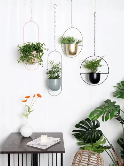 Jardinières suspendues pour plantes d'intérieur et d'extérieur avec pot de 15,2 cm (détachable) + support de plante suspendu à crochet, cintre pour plantes, jardinière minimaliste du milieu du siècle et maison moderne