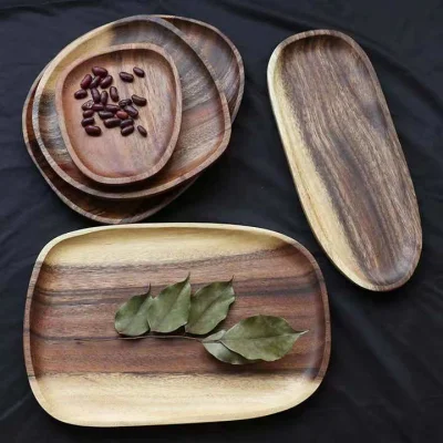 Ensemble d'assiettes irrégulières en bois d'acacia Plateau à dessert en bois